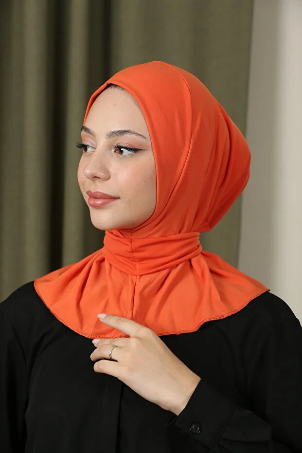 Women's Snap Fastener Hijab Bonnet Ready-made Hijab Shawl Orange 75