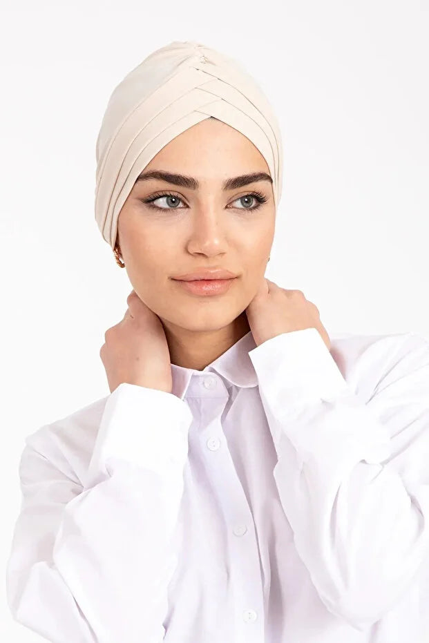 Women's Cross Three-Band External Bonnet Ready Turban 86