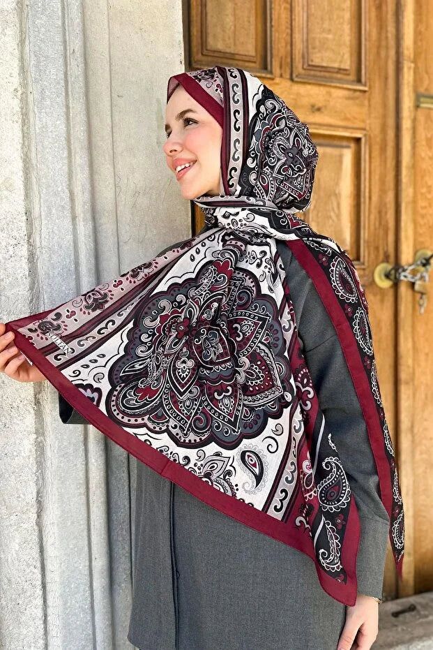 resh Cotton Shawl - Orient Express Model Burgundy, Smoked, Light Mink 0014