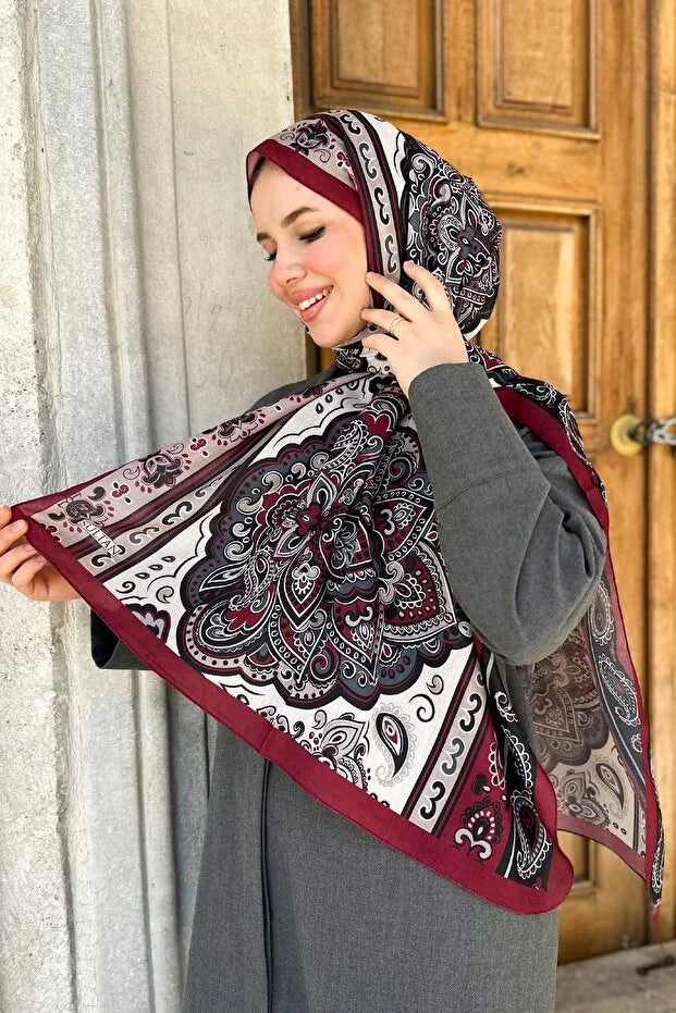 resh Cotton Shawl - Orient Express Model Burgundy, Smoked, Light Mink 0014