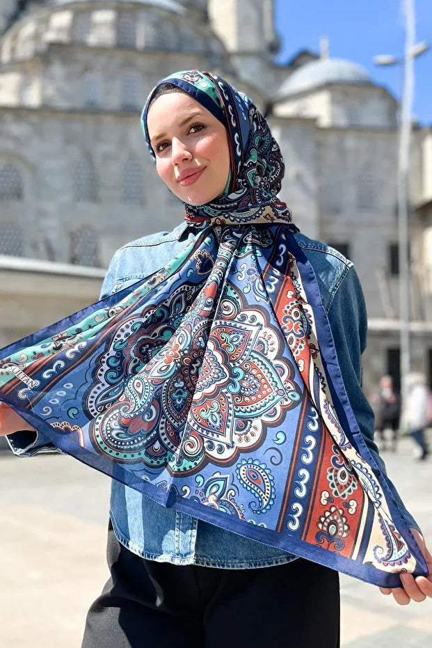 Fresh Cotton Shawl - Orient Express Model Green, Tile, Blue 0015