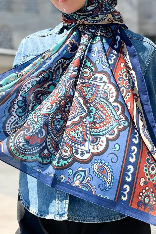 Fresh Cotton Shawl - Orient Express Model Green, Tile, Blue 0015