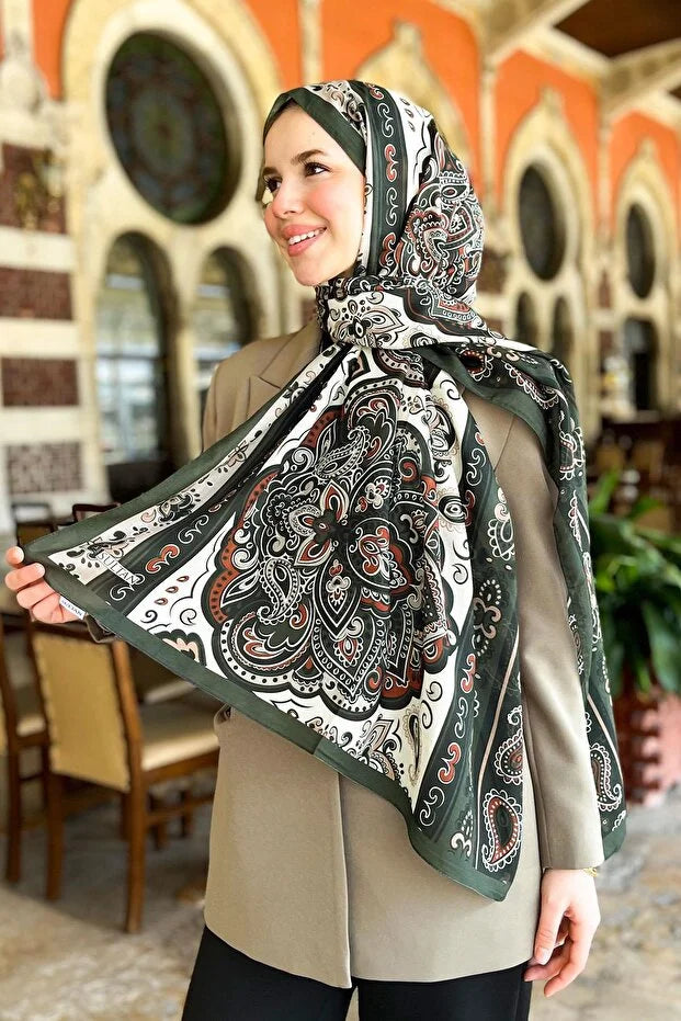 Fresh Cotton Shawl - Orient Express Model Khaki, Black, Tile 0016