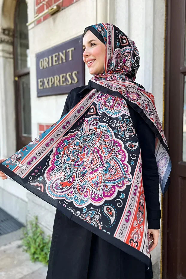 Fresh Cotton Shawl - Orient Express Model Turkuaz, Pembe, Turuncu 0019