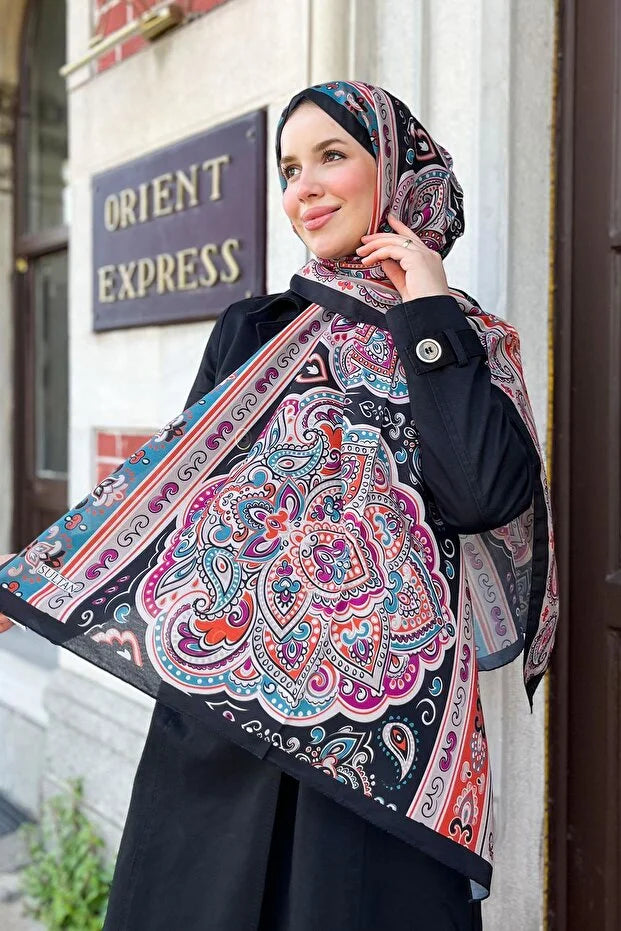 Fresh Cotton Shawl - Orient Express Model Turkuaz, Pembe, Turuncu 0019