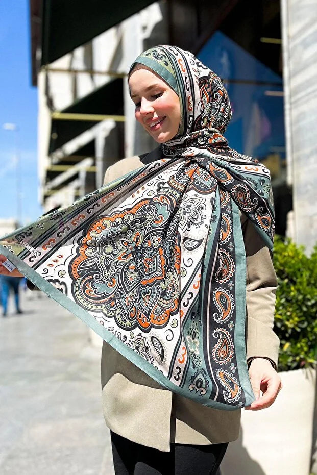 Fresh Cotton Shawl - Orient Express Model Green, Black, Orange 0020