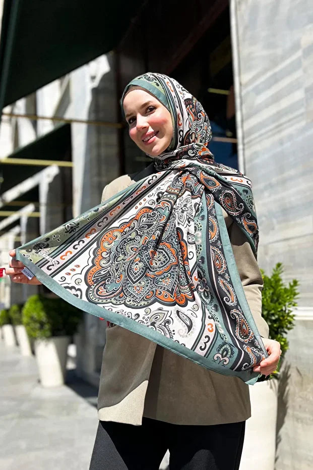 Fresh Cotton Shawl - Orient Express Model Green, Black, Orange 0020