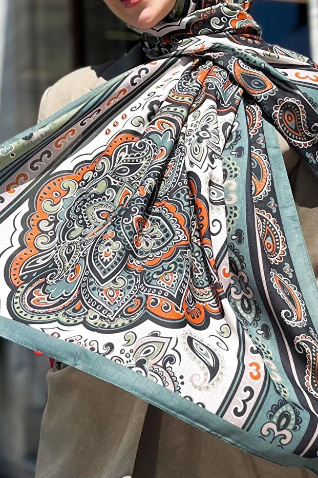 Fresh Cotton Shawl - Orient Express Model Green, Black, Orange 0020