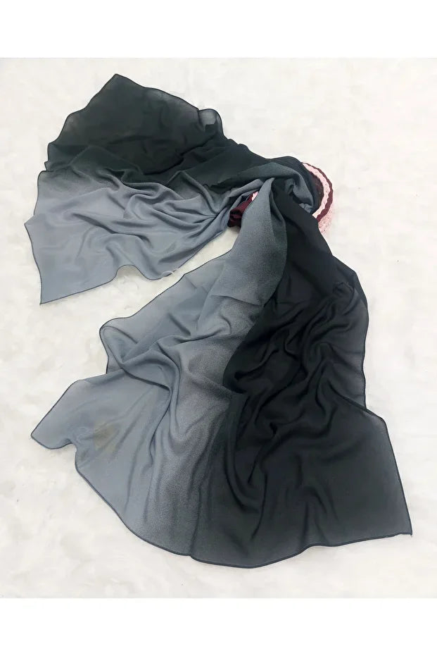 Patterned Chiffon Shawl Gradient Model Soft  0026