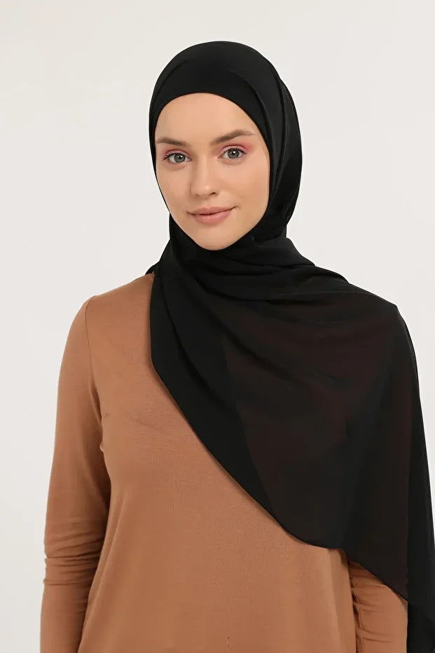 Ready Pratik Lüks Boru Şapka Şifon Şal Siyah 0027