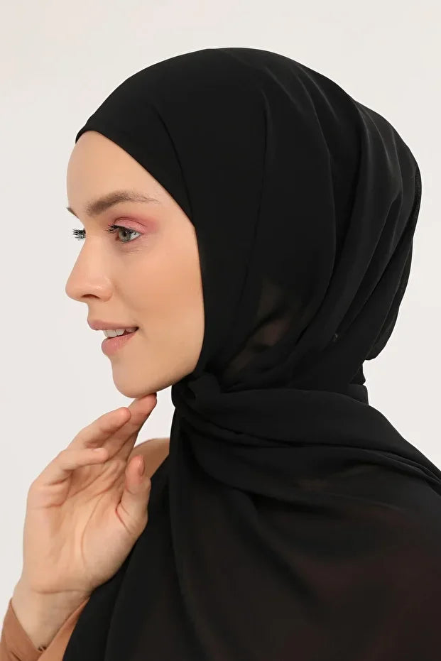 Ready Pratik Lüks Boru Şapka Şifon Şal Siyah 0027