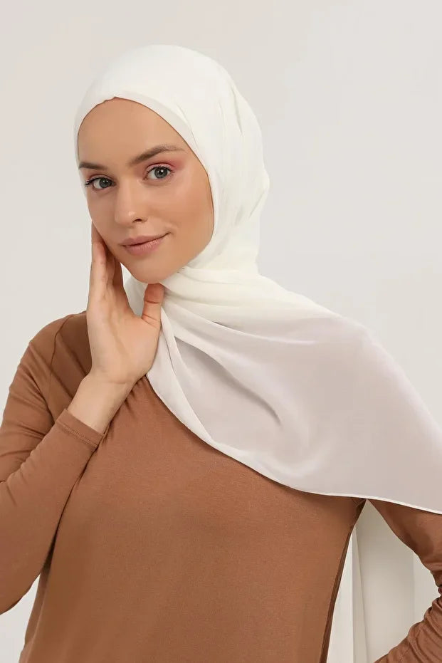 Ready Pratik Lüks Boru Şapka Şifon Şal Ekru 0029