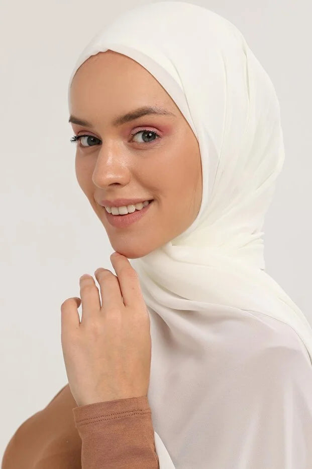 Ready Pratik Lüks Boru Şapka Şifon Şal Ekru 0029