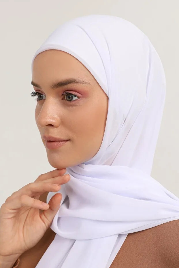 Ready Pratik Lüks Boru Şapkası Şifon Şal Beyaz 0030
