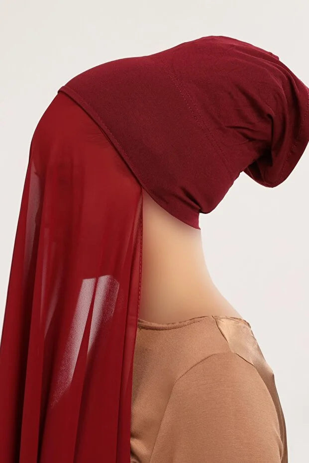 Ready Pratik Lüks Boru Şapkası Şifon Şal Bordo 0032