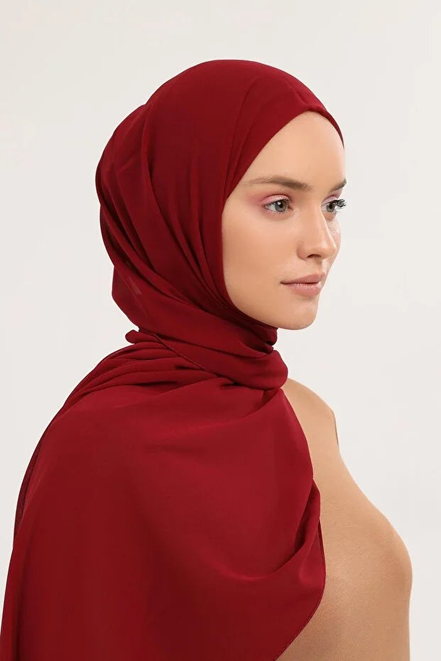 Ready Pratik Lüks Boru Şapkası Şifon Şal Bordo 0032