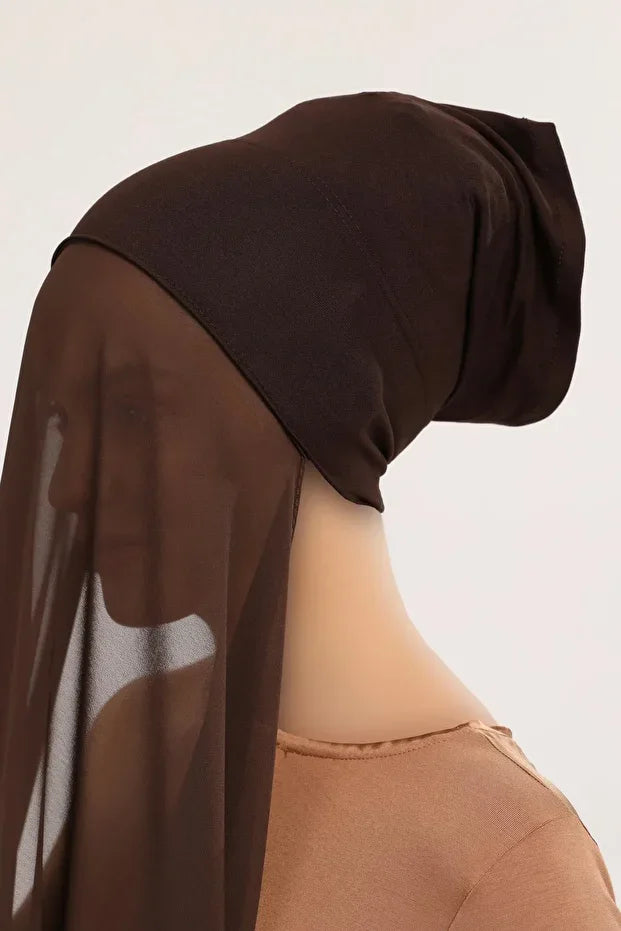 Ready Practical Luxury Pipe Bonnet Chiffon Shawl Brown 00-33