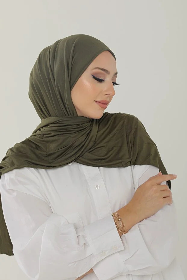 Khaki Luxury Combed Cotton Shawl - Women's Hijab Jersey Hijab Lycra Shawl 0046