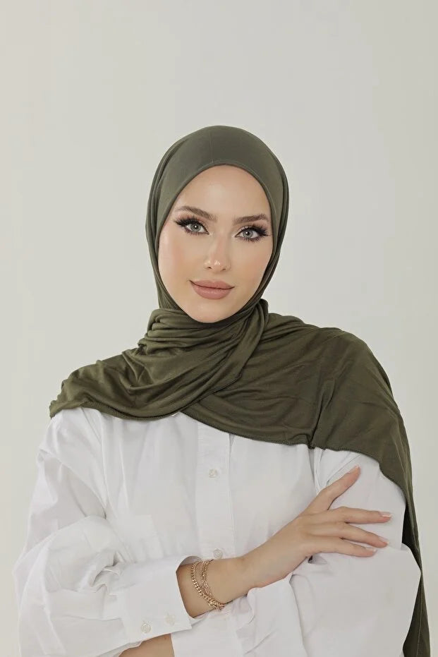 Khaki Luxury Combed Cotton Shawl - Women's Hijab Jersey Hijab Lycra Shawl 0046