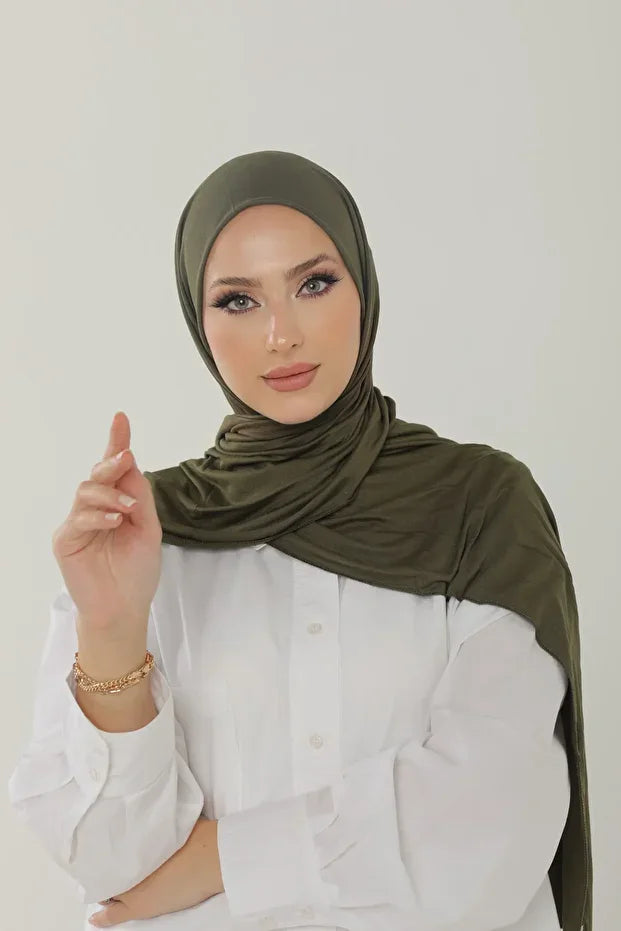 Khaki Luxury Combed Cotton Shawl - Women's Hijab Jersey Hijab Lycra Shawl 0046