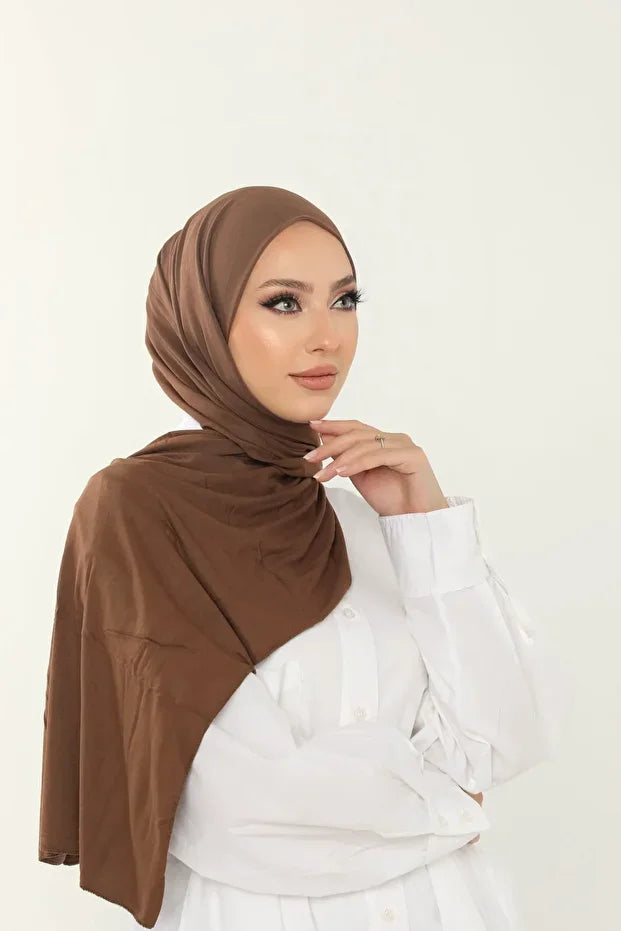 Chocolate Luxury Combed Cotton Shawl - Women's Hijab Jersey Hijab Lycra Shawl 0048