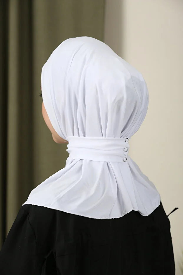 Women's Snap Fastener Hijap Bonnet Ready-made Hijab Shawl White 66