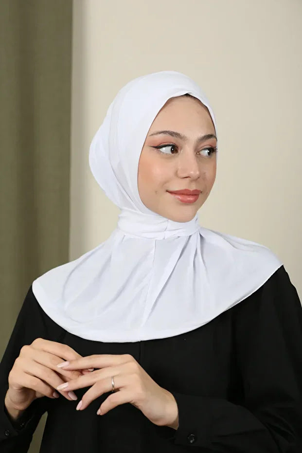 Women's Snap Fastener Hijap Bonnet Ready-made Hijab Shawl White 66
