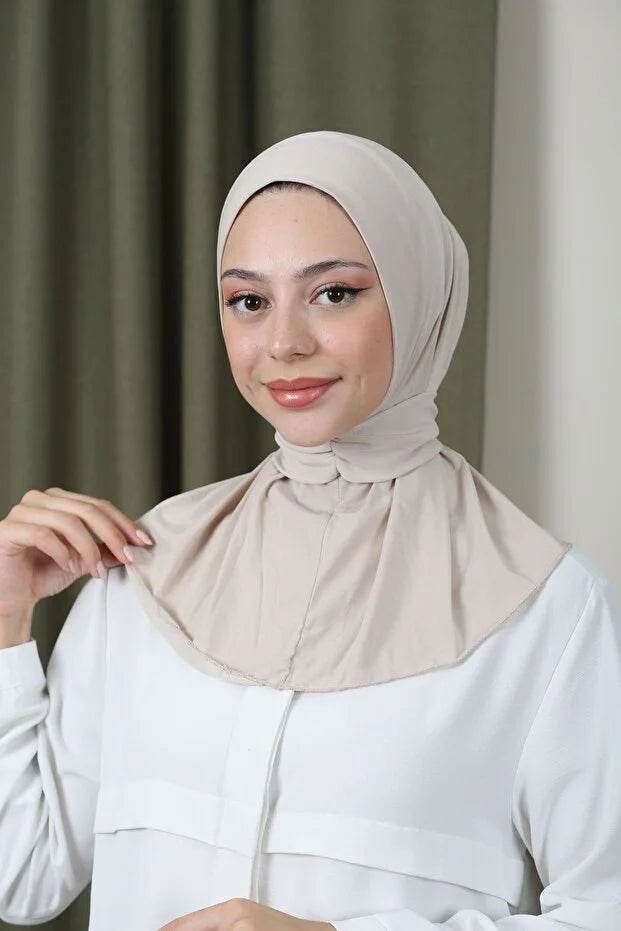 Women's Snap Fastener Hijab Bonnet Ready-made Hijab Shawl Stone 67