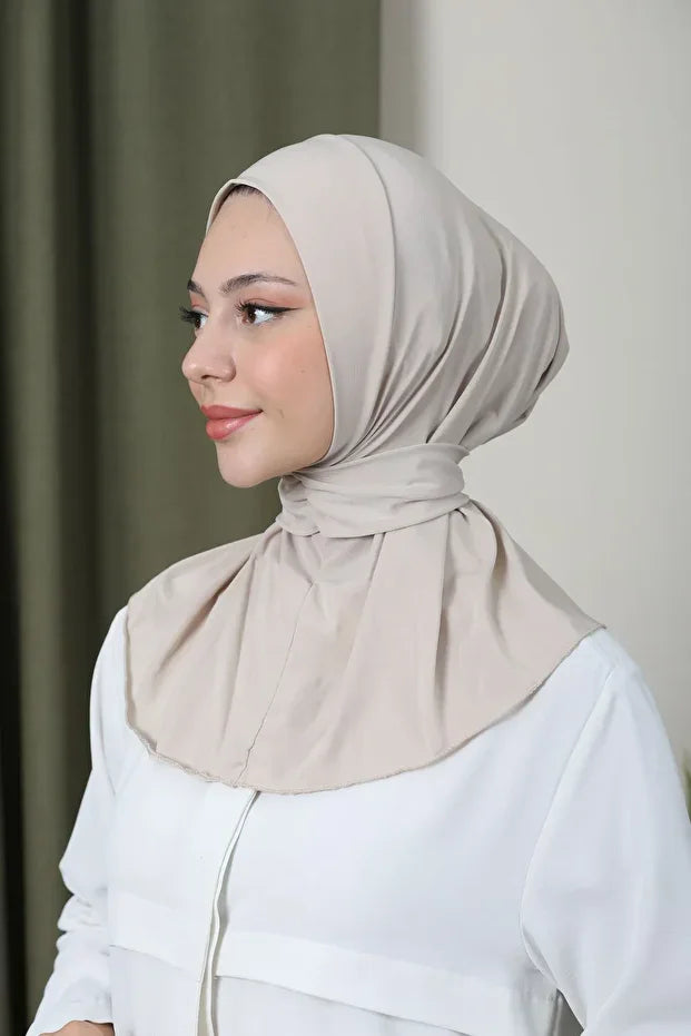 Women's Snap Fastener Hijab Bonnet Ready-made Hijab Shawl Stone 67