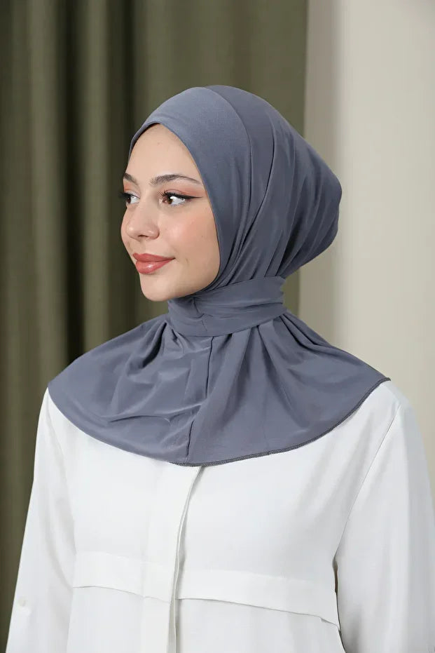 Women's Snap Fastener Hijap Bonnet Ready-made Hijab Shawl Gray 69
