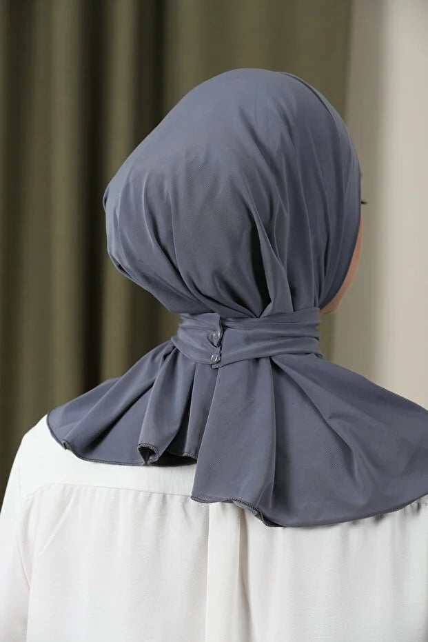 Women's Snap Fastener Hijap Bonnet Ready-made Hijab Shawl Gray 69