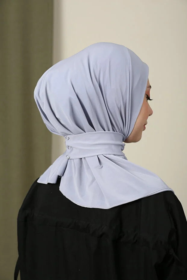 Women's Snap Fastener Hijab Bonnet Ready-made Hijab Shawl Silver 70