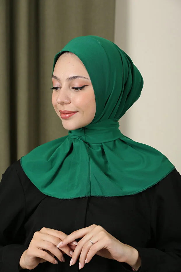Women's Snap-On Hijap Bonnet Ready-made Hijab Shawl Emerald 71