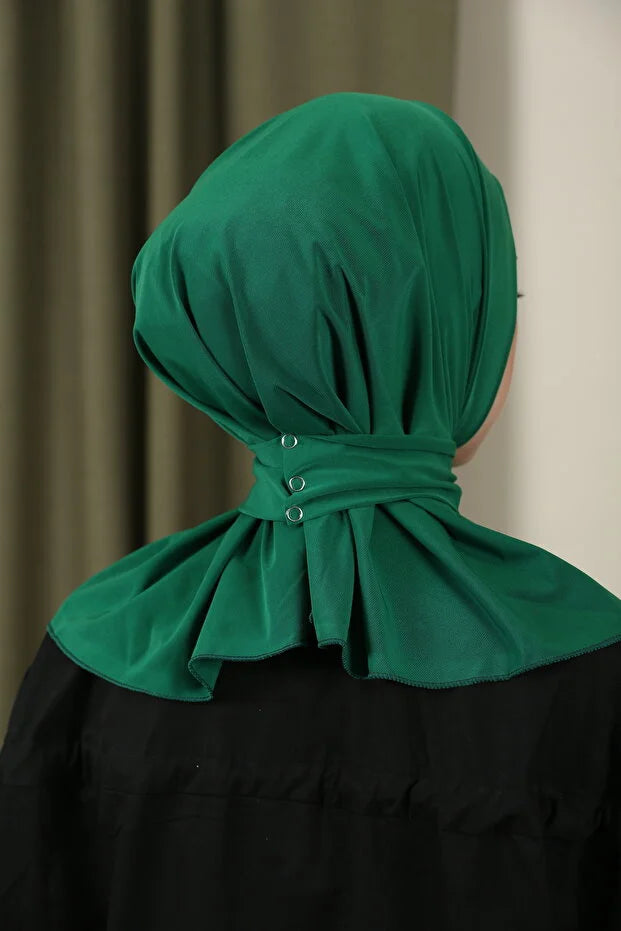 Women's Snap-On Hijap Bonnet Ready-made Hijab Shawl Emerald 71