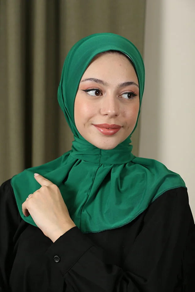 Women's Snap-On Hijap Bonnet Ready-made Hijab Shawl Emerald 71