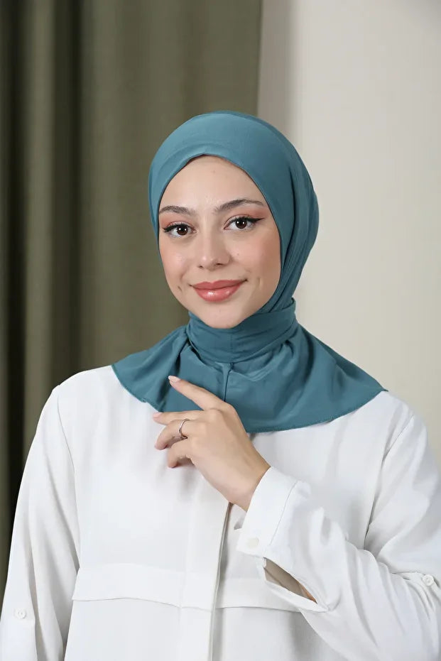 Women's Snap-On Hijap Bonnet Ready-made Hijab Shawl Mint 72
