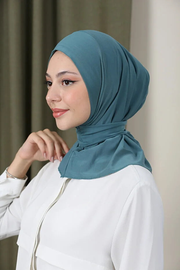 Women's Snap-On Hijap Bonnet Ready-made Hijab Shawl Mint 72