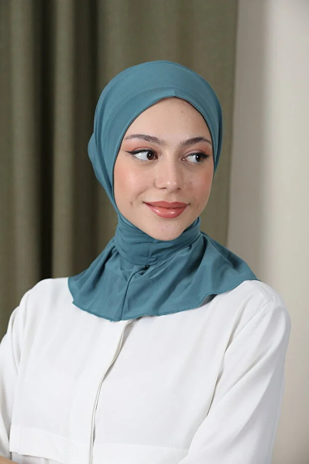 Women's Snap-On Hijap Bonnet Ready-made Hijab Shawl Mint 72