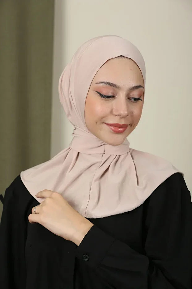Women's Snap-On Hijap Bonnet Ready-made Hijab Shawl Beige 73