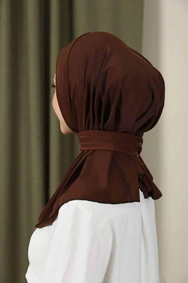 Women's Snap-On Hijap Bonnet Ready-made Hijab Shawl Acıkahve 74