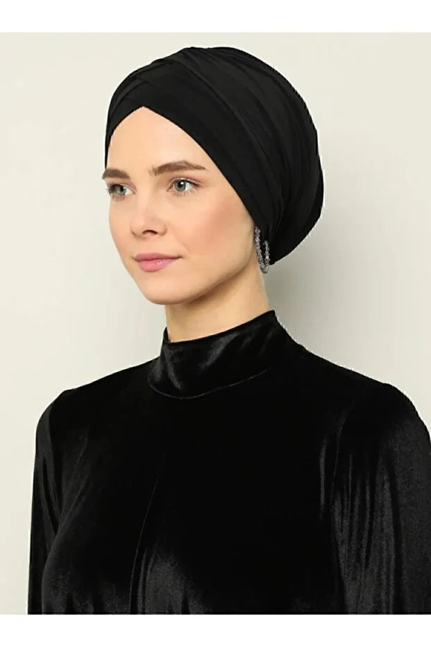 Women's Cross Three-Striped Outer Bonnet Ready-made Turban Black 79