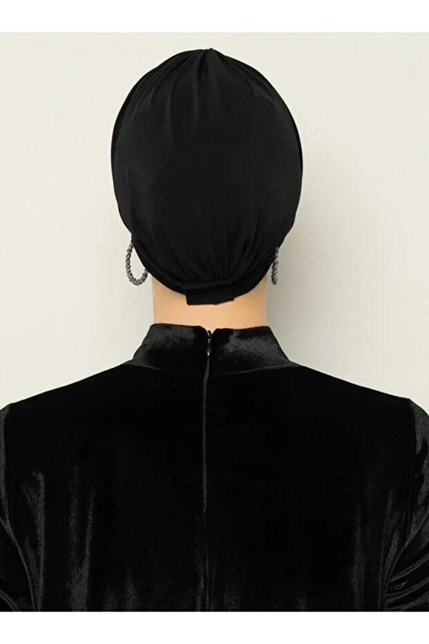 Crossed Three-Striped Sea Bonnet Ready-made Hijab Hijab Bonnet Black 80