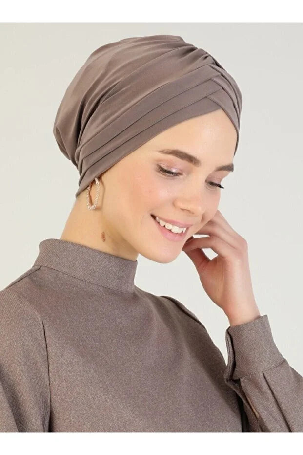 Cross Three-Striped Ready-Made Turban - Mink  81