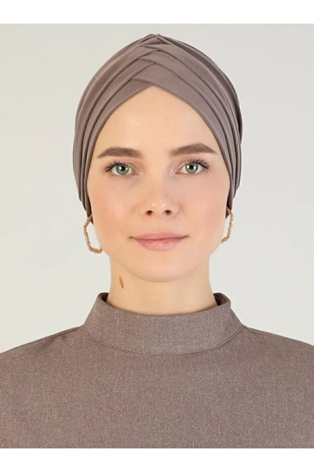 Cross Three-Striped Ready-Made Turban - Mink  81