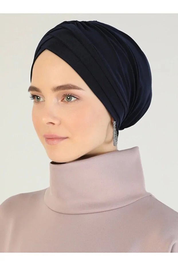Cross Three-Striped Ready-Made Turban - Navy Blue  82