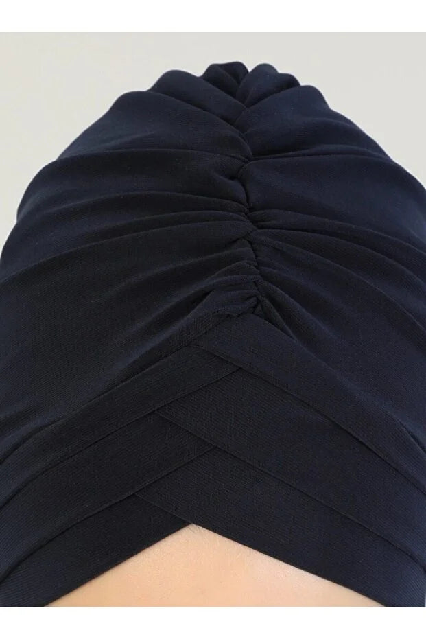 Cross Three-Striped Ready-Made Turban - Navy Blue  82