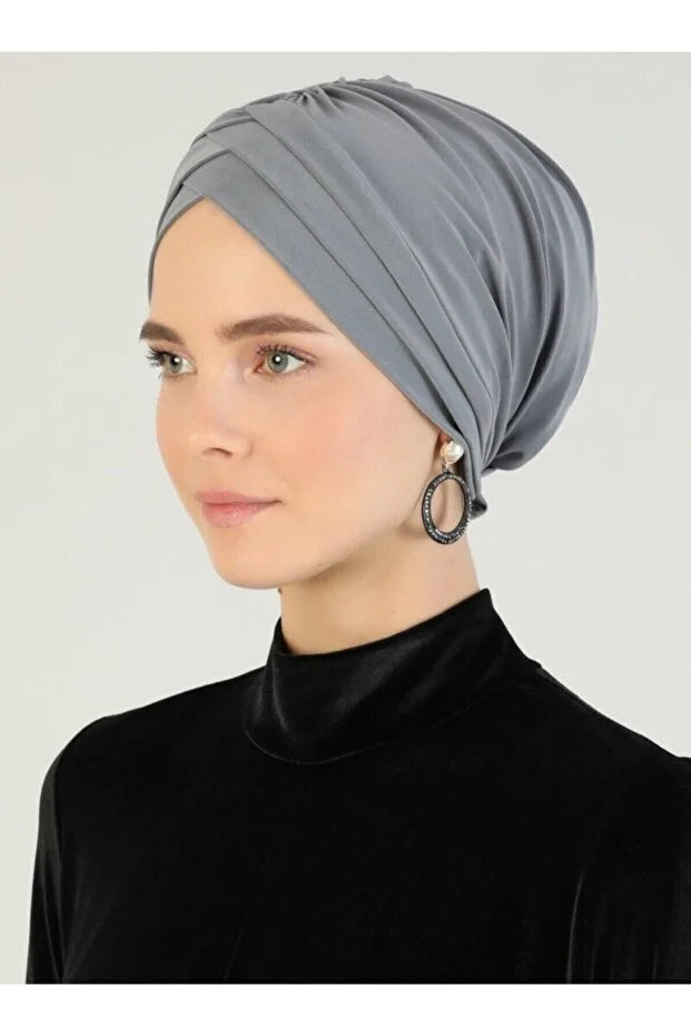 Crossed Three-Striped Ready-made Turban - Gray 83