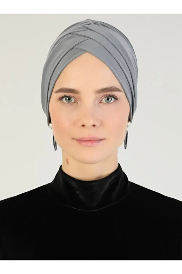 Crossed Three-Striped Ready-made Turban - Gray 83