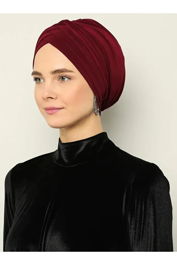 Crossed Three-Striped Ready-Made Turban - Claret Red 84