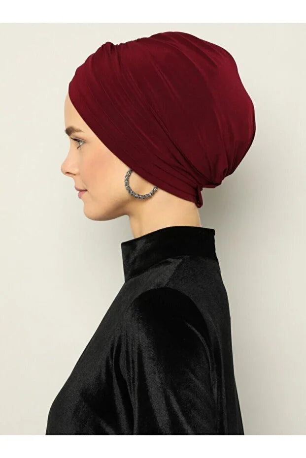Crossed Three-Striped Ready-Made Turban - Claret Red 84